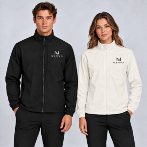 nerva-core-wind-jacket-black-offwhite-front.jpg NERVA Core Wind Jacket, jacka i färgen svart och elfenbensvit, framifrån.